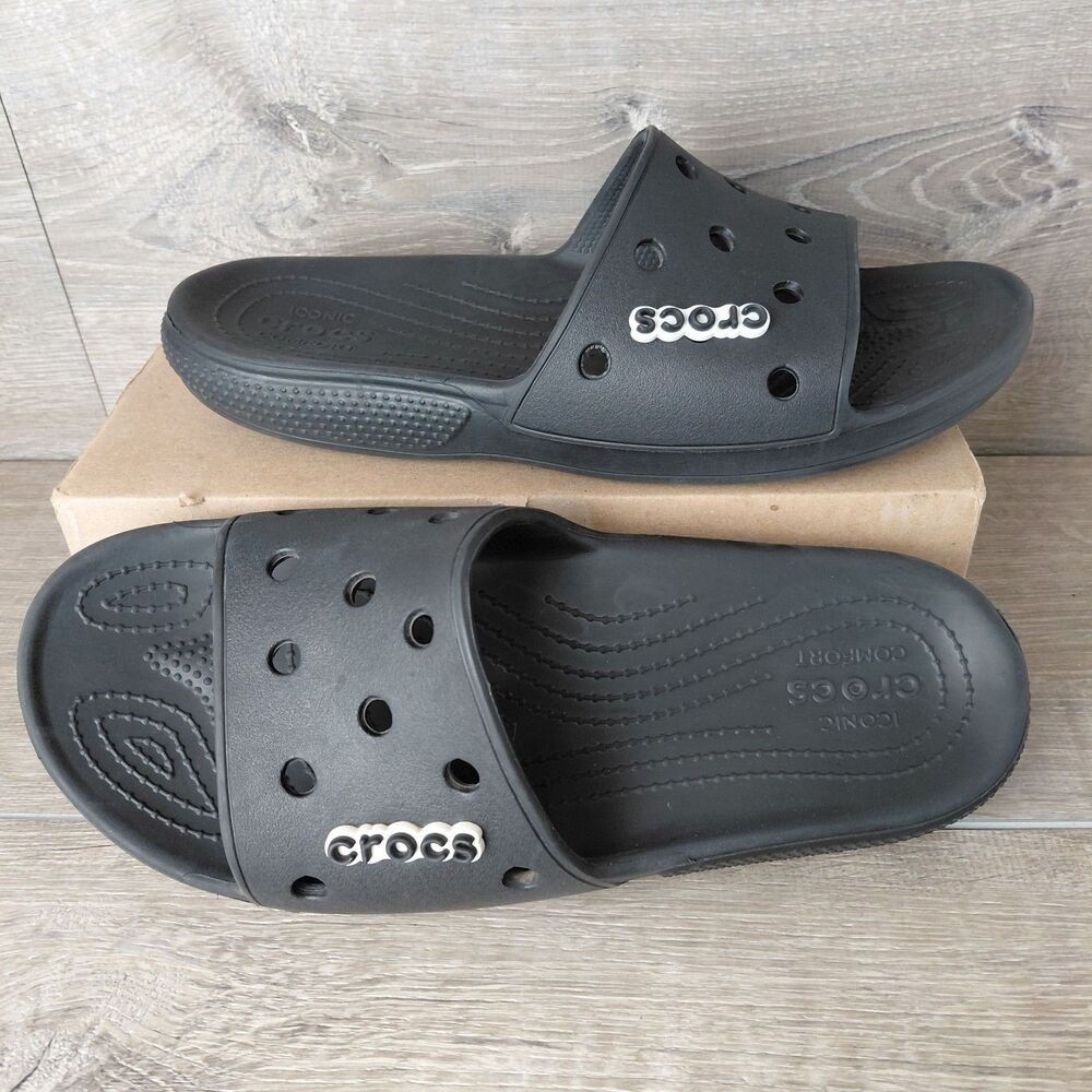Crocs Classic Slide Sandal Men 12 Black Slip On Comfort Shower Pool Beach Resort